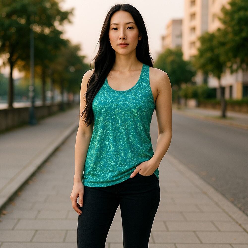 Athleta Womens Tank Top Size Small Printed X's & O's Catalina Green Built in Bra
